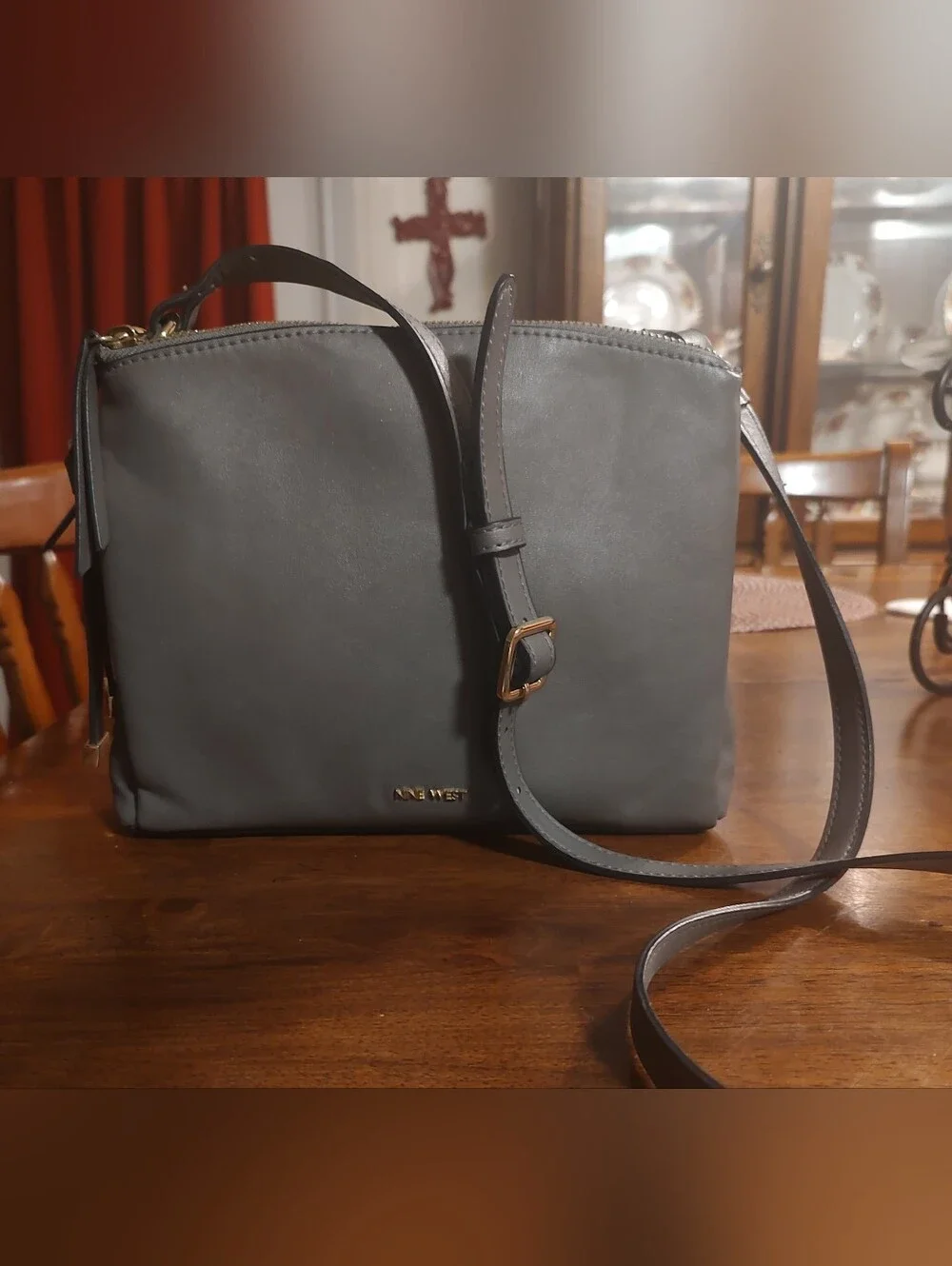 Nine West Gray Crossbody with Gold Hardware